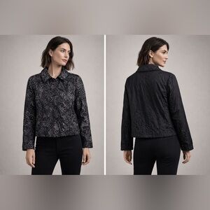 NWT $139 Chico’s Crinkle Reverse Pauley Jacket – Black/White – Size 3 (16/18)